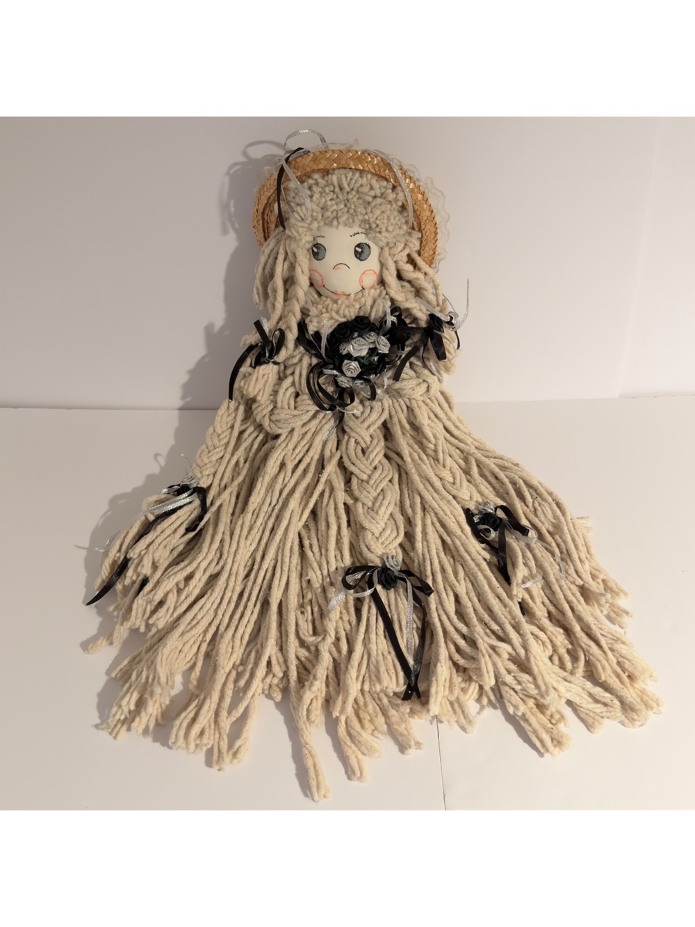 Vintage Handmade Rag Doll Country Girl Farmhouse Decor Prop Primitive Mop Head